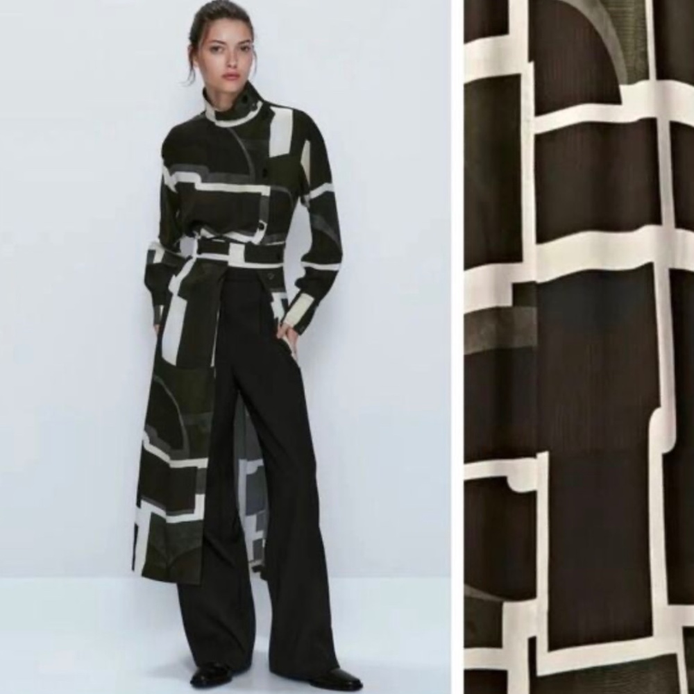 Massimo Dutti Geometric Print Midi Dress Size 6